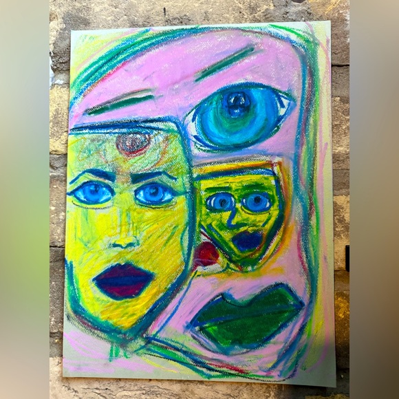 Other - misc faces oil pastel
